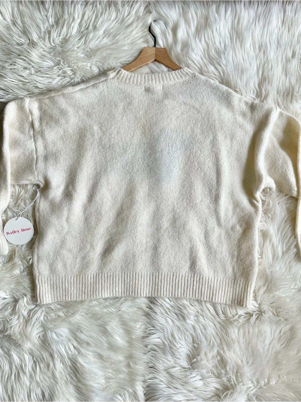 Bailey Rose Women's Cream Soft Ribbed Knit Graphic Dog Lover Sweater Medium NWT - Picture 13 of 16